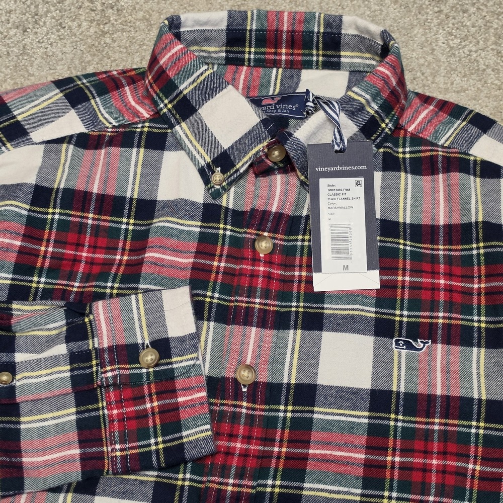 Vineyard Vines Classic Fit Plaid Flannel Shirt Men's M Marshmallow NWT Holiday